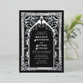 Zilveren Gotische Vampier Kathedraal bruiloft Folie Uitnodiging (Staand Voorkant)