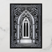 Zilveren Gotische Vampier Kathedraal bruiloft Folie Uitnodiging (Achterkant)