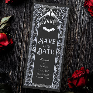 Zilveren Gotische Vampierkathedraal Save the Date Kaart