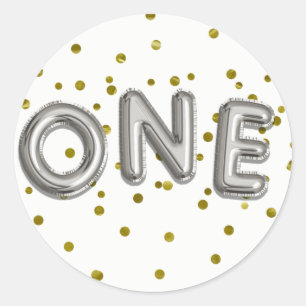 Zilveren Gouden Ballonnen EEN 1e Verjaardagsfeest  Ronde Sticker