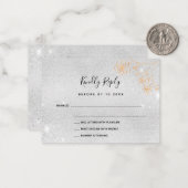 Zilveren gouden bloemen bruiloft RSVP Notitiekaartje (Voorkant / Achterkant in situ)