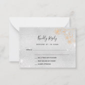 Zilveren gouden bloemen bruiloft RSVP Notitiekaartje (Voorkant)