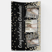 Zilveren Gouden Confetti Fotocollage Afstuderen Spandoek (Verticaal)
