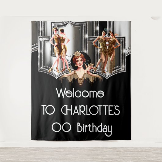 Zilveren gouden flapper meisjes brullen 20's Gatsb Wandkleed (Voorkant)