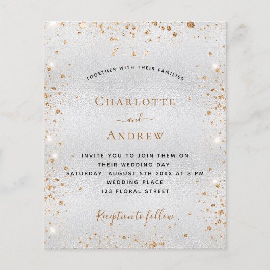 Zilveren gouden glinsterende budget bruiloft uitno flyer (Voorkant)