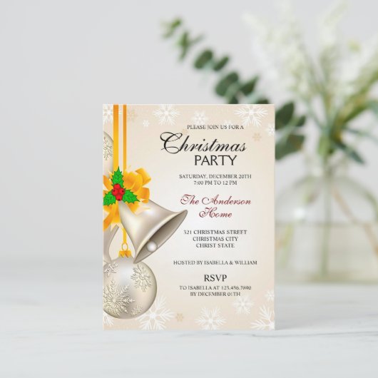Zilveren Gouden Klokken en Baubles Kerstfeest Uitnodiging Briefkaart (Staand voorkant)