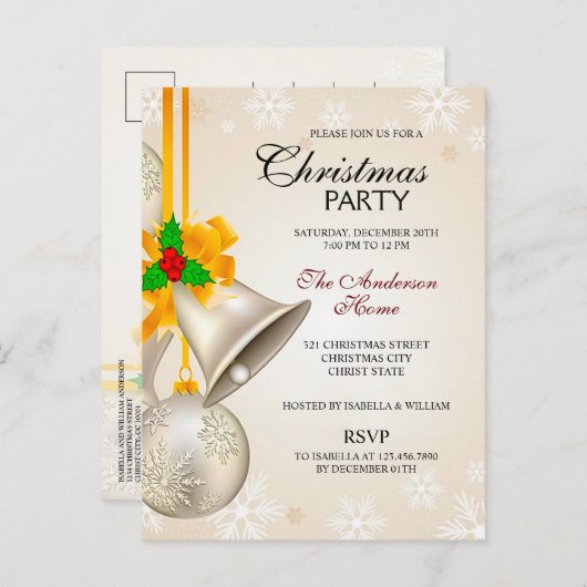 Zilveren Gouden Klokken en Baubles Kerstfeest Uitnodiging Briefkaart (Voorkant / Achterkant)
