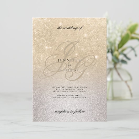 Zilveren gouden monogram initialen ombre glitter b kaart (Staand voorkant)