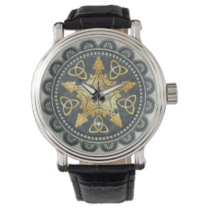 Zilveren & Gouden Pentakel Pagan Wiccan Horloge