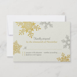 Zilveren Gouden Sneeuwvlok Winter Bruiloft Antwoor RSVP Kaartje