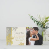 Zilveren gouden sneeuwvlok winter bruiloft dank u bedankkaart (Staand voorkant)