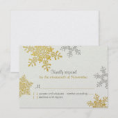 Zilveren Gouden Sneeuwvlok Winter Huwelijk Antwoor RSVP Kaartje (Voorkant / Achterkant)