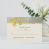 Zilveren Gouden Sneeuwvlok Winter Huwelijk Antwoor RSVP Kaartje (Staand voorkant)