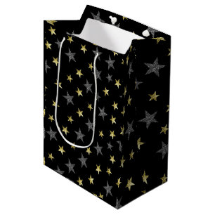 Zilveren & Gouden Sterren Zwart Hollywood Sterrenf Medium Cadeauzakje