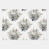 Zilveren & Gouden Toon Kerstbloemen Inpakpapier Vel (Voorkant 3)