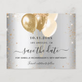 Zilveren gouden verjaardagsballonnen save the date (Voorkant)