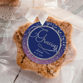 Zilveren Gracias Royal Blauw Roze Glam Gift Dank u Vierkante Sticker