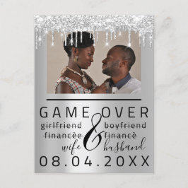 Zilveren grappige save the date koppel foto briefkaart