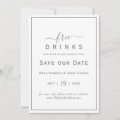 Zilveren Gratis Drankjes Save the Date Kaart (Voorkant)
