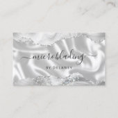 Zilveren Grijs Agate Glitter Luxe Microblading Visitekaartje (Voorkant)