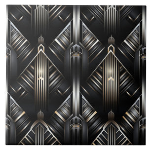 Zilveren Grijs Art Deco Zuilen en Diamanten Tegeltje