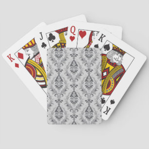 Zilveren Grijs Barok Damast Bloempatroon Pokerkaarten