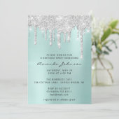 Zilveren Grijs Blauw Glitter Effect Drip Verjaarda Kaart (Staand voorkant)