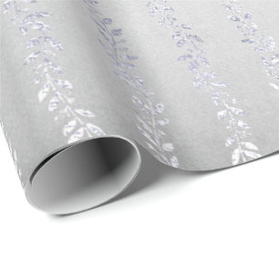 Zilveren Grijs Bloemen Girland Metallic Monochroma Cadeaupapier