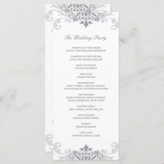 Zilveren Grijs Elegant Ironwork Bruiloft Rackcard Programmakaart (Voorkant / Achterkant)