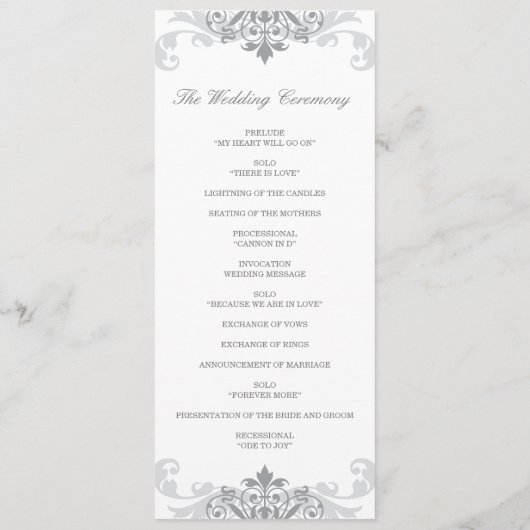 Zilveren Grijs Elegant Ironwork Details Bruiloft Programmakaart (Achterkant)