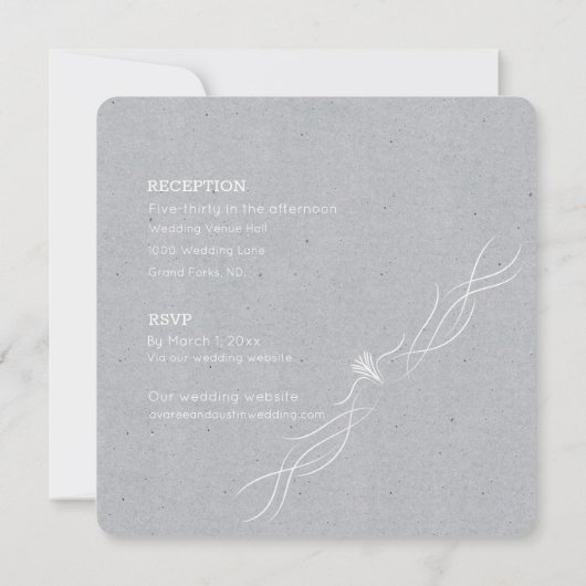 Zilveren Grijs en Wit Minimalistische Bruiloft Kaart (Achterkant)