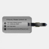 Zilveren Grijs Geborsteld Metaal Zwart Vet Monogra Bagagelabel (Achterkant horizontaal)