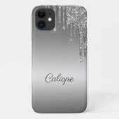 Zilveren Grijs Glitter Drip Ombre gepersonaliseerd Case-Mate iPhone Case (Achterkant)