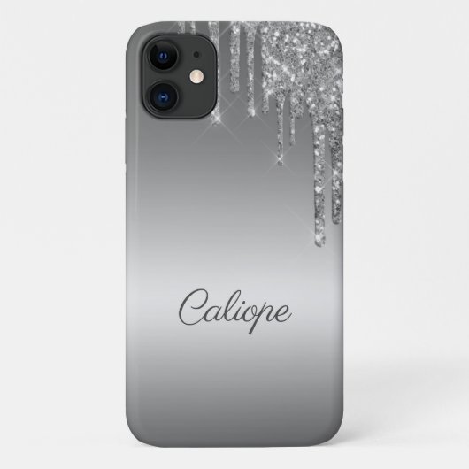 Zilveren Grijs Glitter Drip Ombre gepersonaliseerd Case-Mate iPhone Case (Achterkant)