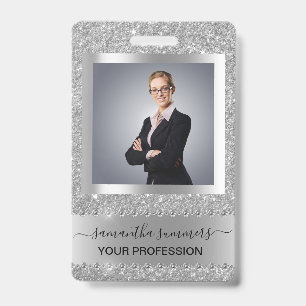 Zilveren Grijs Glitter Uitzicht Bling Diamant Zake Badge