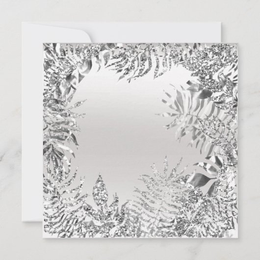Zilveren Grijs GlitterMetaal Tropisch blad Witte F Kaart (Achterkant)