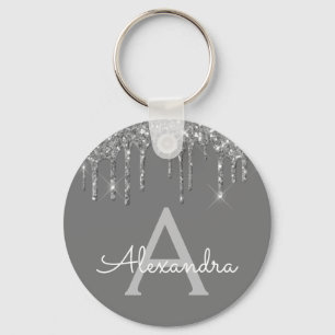 Zilveren Grijs Meisjesachtig Glitterend Monogram Sleutelhanger