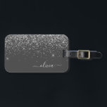 Zilveren Grijs Meisjesachtige Glitter Glans Monogr Bagagelabel<br><div class="desc">Zilveren en grijze (grijs) glans glitter monogram naam en initiële bagagerekstas. Het bagagelabel is het perfecte cadeau voor een zoete 16 verjaardag,  trouwdag,  bruidsjonkerfeest,  babyshower of vrijgezellenfeest voor iemand die haar kamer stijlvol inricht.</div>