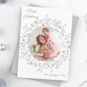 Zilveren Grijs Modern Boho Wildflower Foto Kerstmi Feestdagenkaart