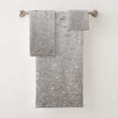 Zilveren Grijs Ombre Glitter Marmer Trendy Bad Handdoek (Insitu)