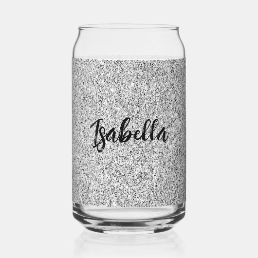Zilveren grijs sparkles girly bling Custom Name Blikvorm Glas (Voorkant)