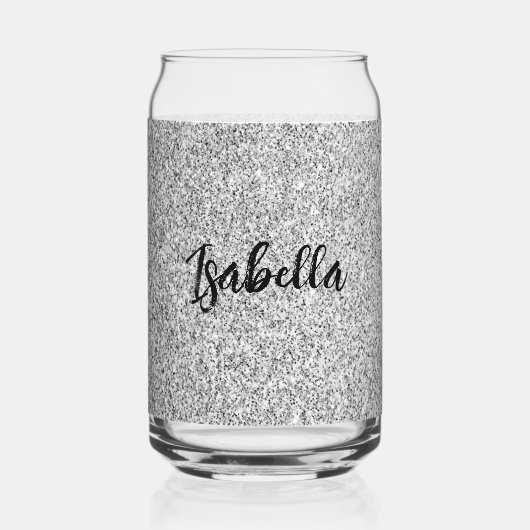 Zilveren grijs sparkles girly bling Custom Name Blikvorm Glas (Achterkant)