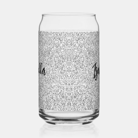 Zilveren grijs sparkles girly bling Custom Name Blikvorm Glas (Rechts)