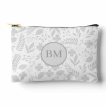 Zilveren Grijs & Wit Boho bladeren Monogram
