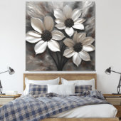 Zilveren Grijs Zwart Modern Floral Canvas Afdruk (Insitu (Slaapkamer))