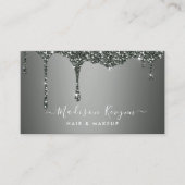 Zilveren Grijze Achtergrond Dripping Glitter Textu Visitekaartje (Voorkant)