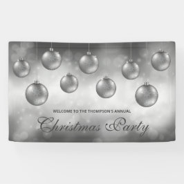 Zilveren grijze ballen op rode bokeh - Kerstfeest Spandoek