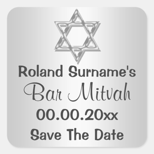 Zilveren grijze bar mitswa vieringen vierkante sticker (Voorkant)