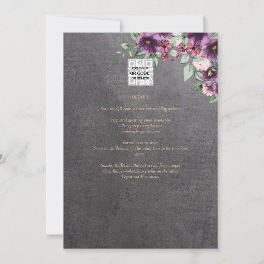 Zilveren grijze bes bloemige bruiloft winter herfs kaart (Achterkant)