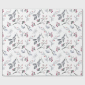 Zilveren grijze bladeren en twijgen met rode besse cadeaupapier (Vlak)